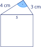 <p>Domeček na obrázku je složen ze čtverce a pravoúhlého trojúhelníku. Navzájem kolmé strany trojúhelníku měří 4 cm a 3 cm.</p><p>Vypočtěte šířku domečku <em>s</em>.</p><p>Výsledek zapiš číslem bez jednotky.</p>